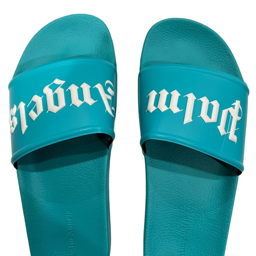 Palm Angels LIGHT BLUE POOL SLIDER LOGO Sandals Men’s Size 10